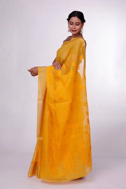 Golden Glow Chikankari Saree