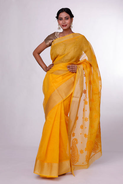 Golden Glow Chikankari Saree